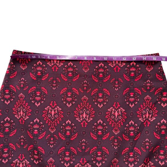 Ann Taylor Pencil Skirt Womens Sz 8 Red Damask Print Lined Professional Academia - Picture 5 of 8